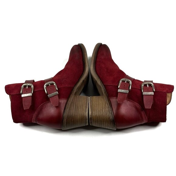 Miz Mooz Dayla Merlot Suede Ankle Boots Leather Straps Buckles Women's 37/6.5-7 - Picture 6 of 12